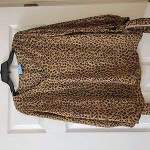 CeCe Leopard Print Popover Blouse 2X NWT